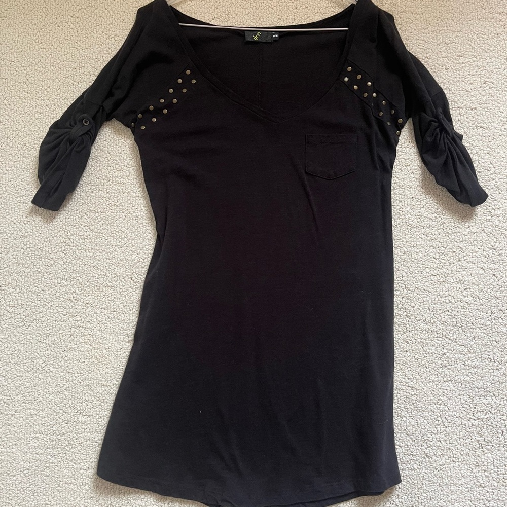 Black V-Neck Top with Studded front design
